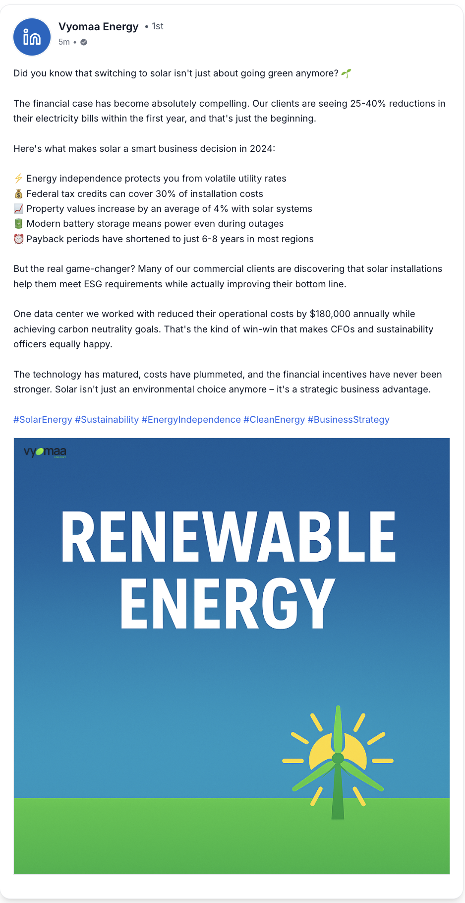 LinkedIn post for Energy company
